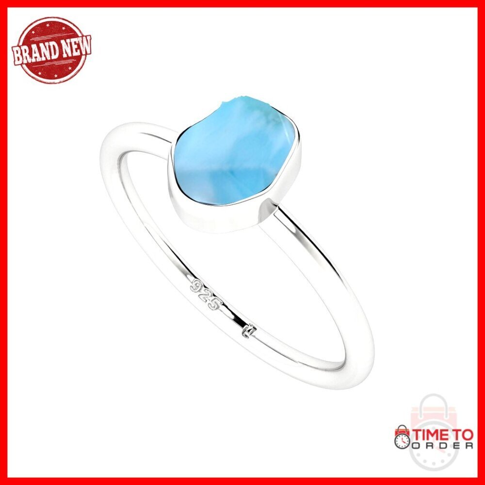Sterling Silver Stackable Ring with Natural Rough Gemstone, Size 7